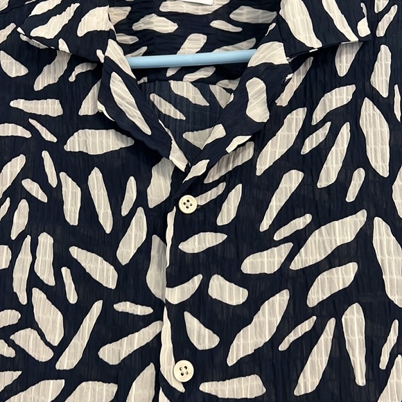Zara Mens Button Down Small Navy and White Print Casual - Picture 3 of 6